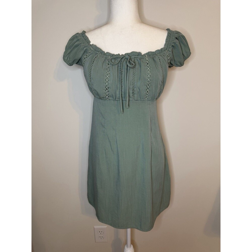 Lulus Wisteria Off Shoulder Mini Dress Sage Green Women’s Medium - Picture 2 of 8